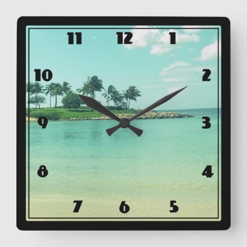 Tranquil and Serene Turquoise Beach in Hawaii Square Wall Clock