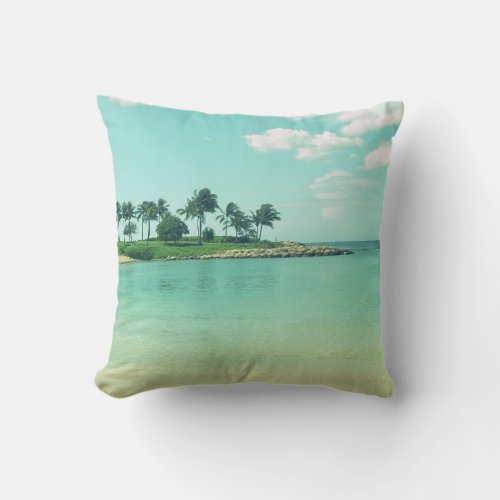 Tranquil and Serene Turquoise Beach in Hawaii Throw Pillow