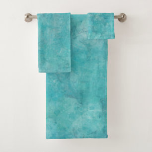 Tranquil Aqua Blue Watercolor Stain Bath Towel Set