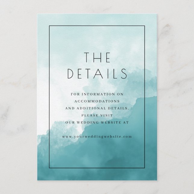 Tranquil Aqua Watercolor Details Enclosure Card (Front)