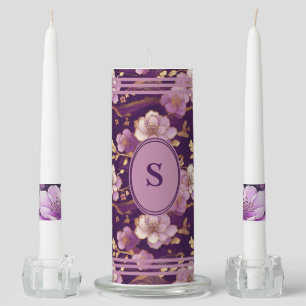 Tranquil Asian Purple Floral Personalized Unity Candle Set