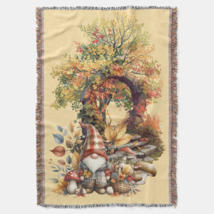 Tranquil Autumn Garden with Gnome Throw Blanket