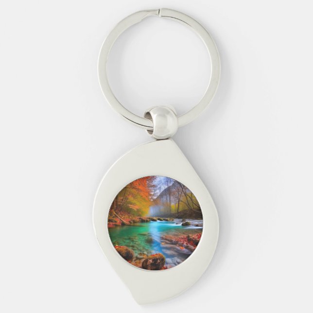 Tranquil Autumn River Landscape  Keychain (Front)