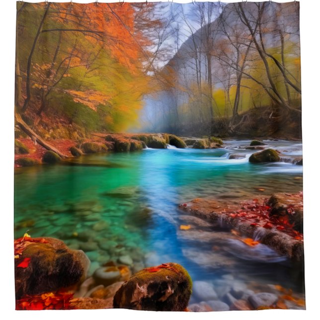 Tranquil Autumn River Landscape  Shower Curtain (Front)