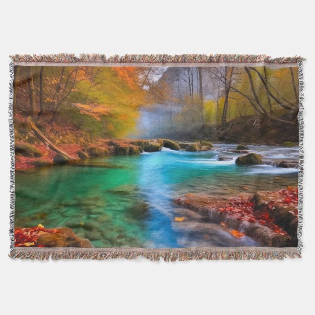 Tranquil Autumn River Landscape  Throw Blanket (Front)