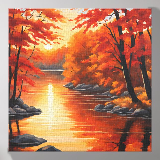 Tranquil Autumn River Scene at Sunset Canvas Photo Tile (Front Set)