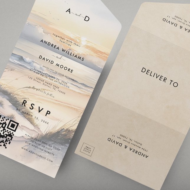 Tranquil Beach Sunset Boho Destination Wedding All In One Invitation (Creator Uploaded)