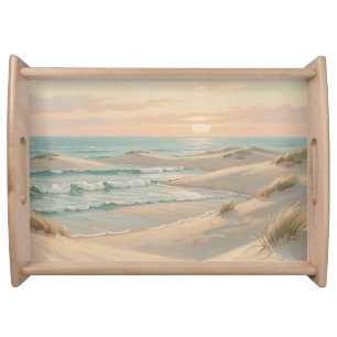 Tranquil Beach Sunset Dunes Ocean Waves Coastal  Serving Tray