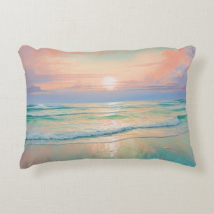 Tranquil beach sunset landscape accent pillow