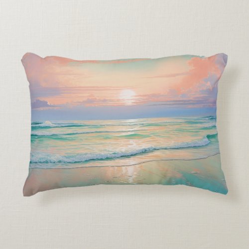Tranquil beach sunset landscape accent pillow