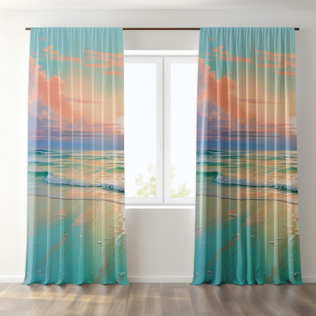 Tranquil Beach sunset watercolors Blackout Curtains (Creator Uploaded)