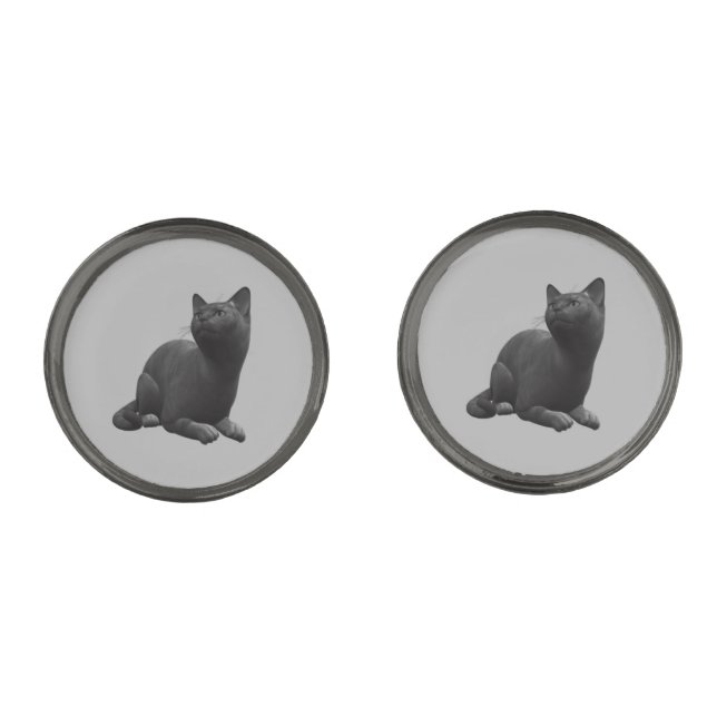 Tranquil Black Cat Cufflinks (Front)