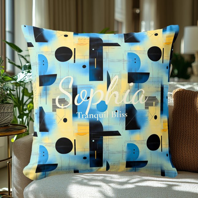 Tranquil Bliss – Blue & Cream Geometric Accent Throw Pillow (Creator Uploaded)