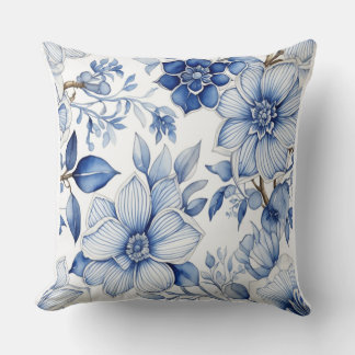 Tranquil Blooms: Soothing Abstract Blue Flower Art Throw Pillow
