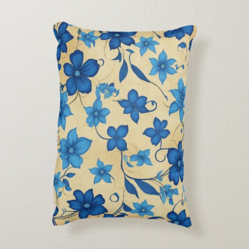  Tranquil Blossoms Seamless Blue Floral Pattern Accent Pillow