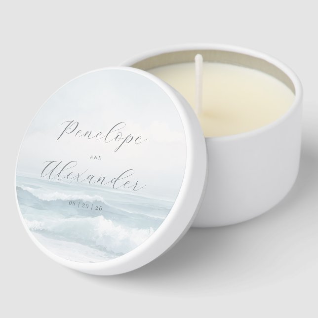 Tranquil Blue Beach Waves Mini Candle Favors (Corner)