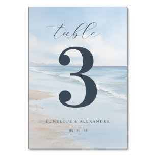 Tranquil Blue Beach Waves Table Number
