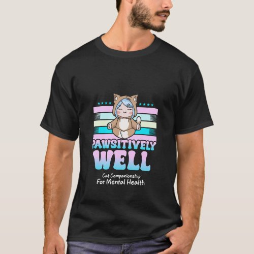 Tranquil Blue Cat Meditation for Mental Health T_Shirt