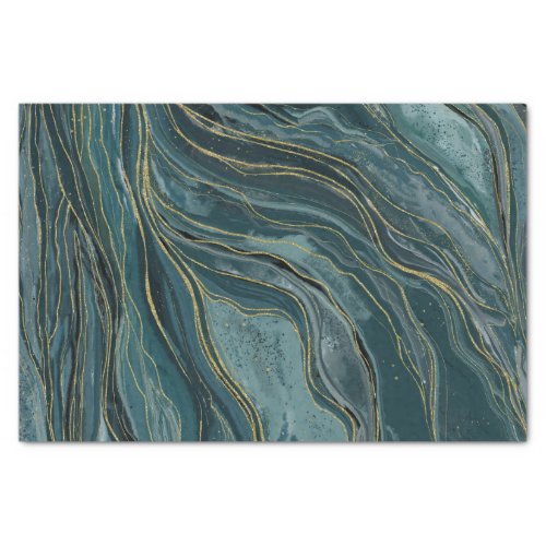 Tranquil Blue Gold Abstract Watercolor Wedding Tissue Paper
