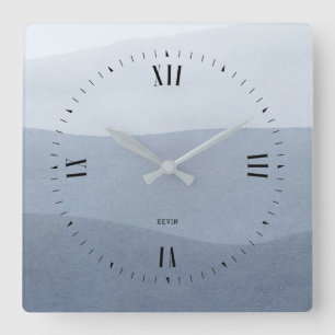 Tranquil Blue-Gray Fade Abstract Landscape Square Wall Clock