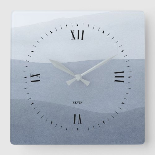 Tranquil Blue_Gray Fade Abstract Landscape Square Wall Clock
