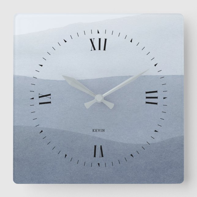 Tranquil Blue-Gray Fade Abstract Landscape Square Wall Clock (Front)
