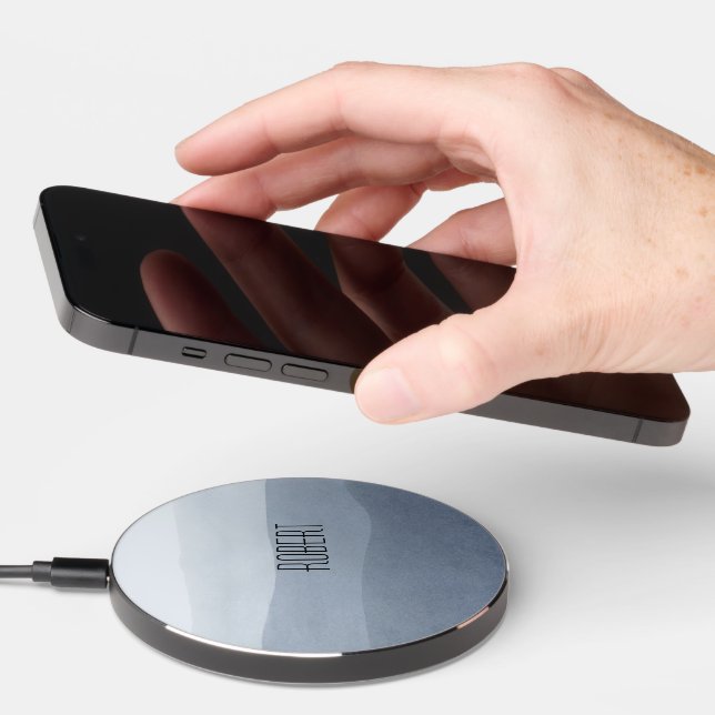 Tranquil Blue-Gray Fade Abstract Landscape Wireless Charger (Hand)