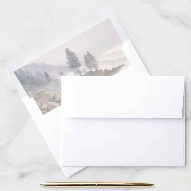 Tranquil Blue Gray Watercolor Landscape Envelope Liner (Desk)