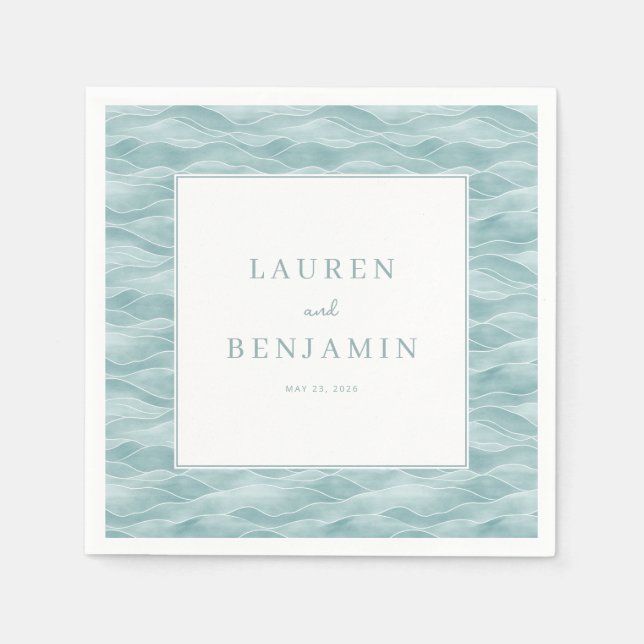Tranquil Blue Green Waves Napkins (Front)