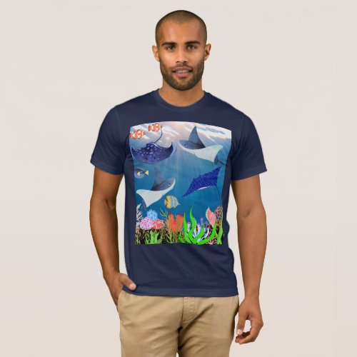 Tranquil Blue Ocean Waters Stingrays And Corals  T_Shirt