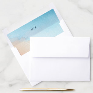Tranquil Blue Peach Watercolor Horizon Envelope Liner