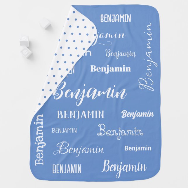 Tranquil Blue Signature Name Polka Dot Back Baby Blanket (In Situ)