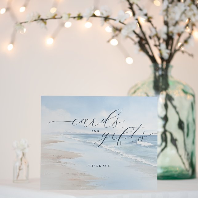 Tranquil Blue Watercolor Beach Scene Foam Board (In Situ (Wedding))