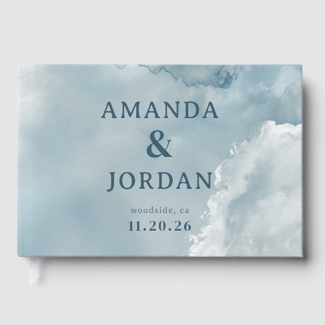 Tranquil Blue Watercolor Clouds Guest Book (Front)