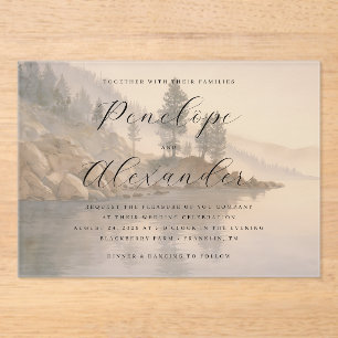 Tranquil Blue Watercolor Landscape Acrylic Invitations