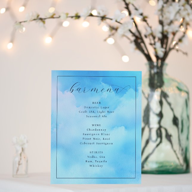 Tranquil Blue Watercolor Menu Foam Board (In Situ (Wedding))