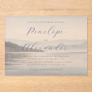 Tranquil Blue Watercolor Mountains Acrylic Invitations