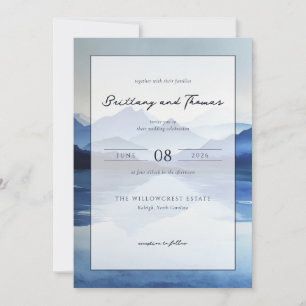 Tranquil Blue Watercolor Mountains Invitation