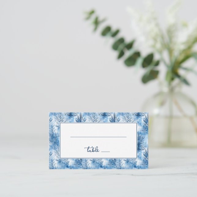 Tranquil Blue Watercolor Pine Trees Place Card (Standing Front)