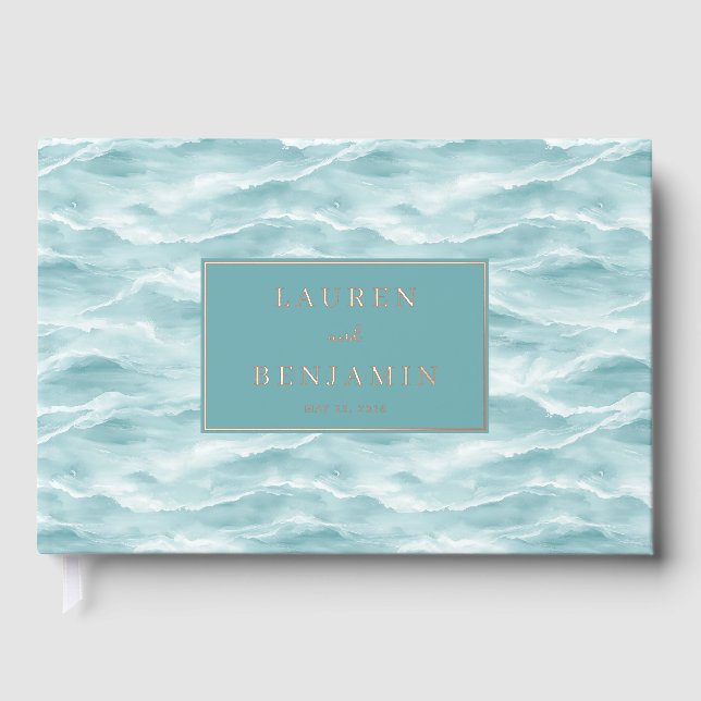 Tranquil Blue Wave Ocean Foil Guest Book (Front)