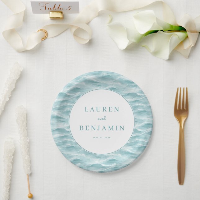 Tranquil Blue Wave Ocean Paper Plates (Wedding)