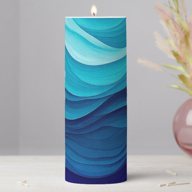 Tranquil Blue Wave Pillar Candle  (In Situ)