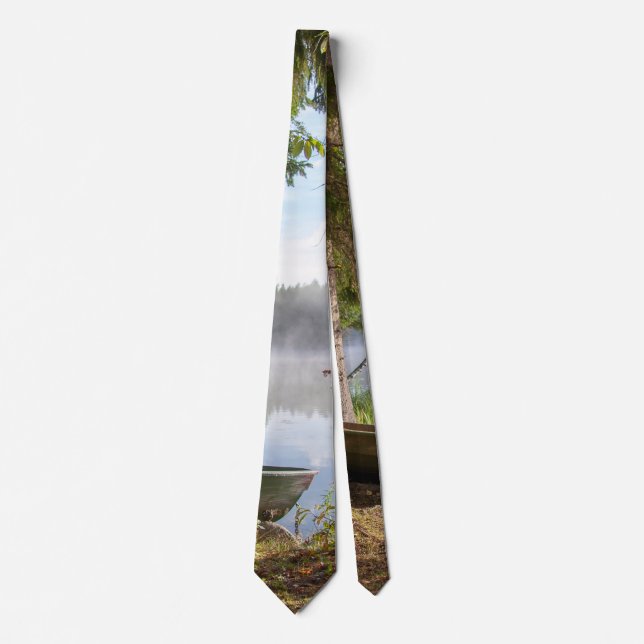 Tranquil boat by the lake scene neck tie (Front)