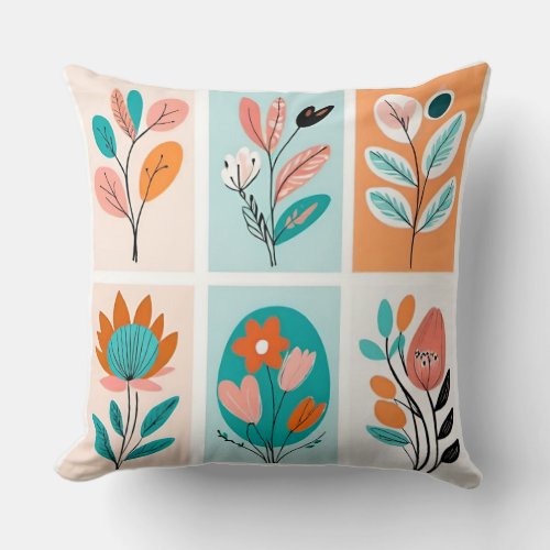 Tranquil Bouquets Minimalist Bohemian Pillow Throw Pillow