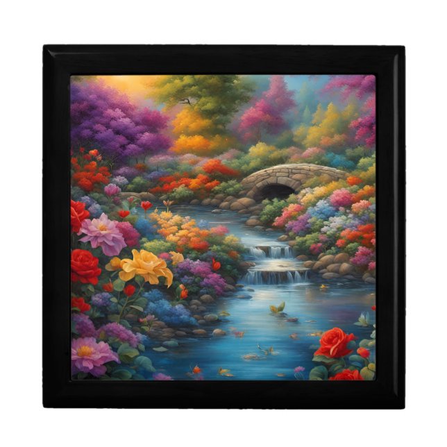 “Tranquil Brook and Stone Bridge" Jewelry Keepsake Gift Box (Front)