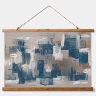 Tranquil Brown Blue Contemporary Brushstrokes Art