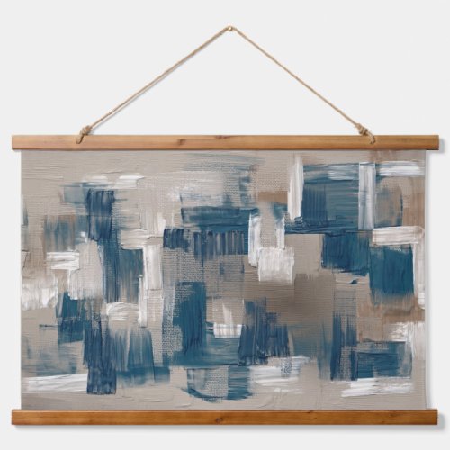 Tranquil Brown Blue Contemporary Brushstrokes Art Hanging Tapestry