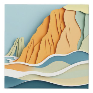 Tranquil Coastal Cliffs with Gentle Waves in Soft  Faux Canvas Print