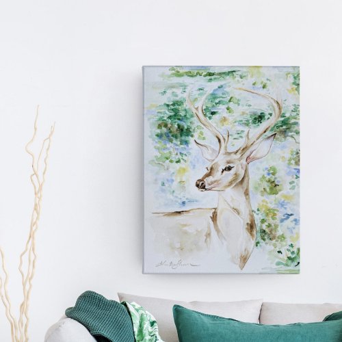Tranquil Deer Watercolor Faux Canvas Print
