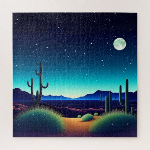 Tranquil Desert Night Oasis: Crescent Moon  Jigsaw Puzzle